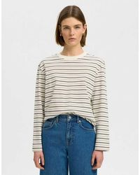 SELECTED - Essential Striped Boxy Fit Crew Neck Long Sleeve T-shirt - Lyst