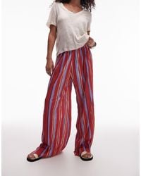 TOPSHOP - Stripe Crinkle Wide Leg Trousers - Lyst