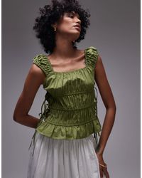 TOPSHOP - Ruched Tiered Tie Side Top - Lyst