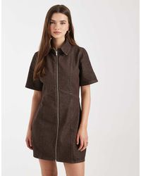 ASOS - Denim Zip Up Mini Dress - Lyst