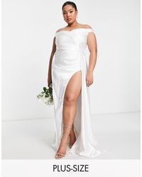 Yaura - Bridal Bardot Drape Maxi Dress - Lyst