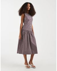 Motel - Miriam Drop Waist Midaxi Button Detail Dress - Lyst