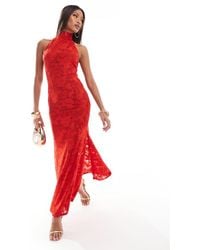 ASOS - Doorschijnend Maxi-Jurk Met Halternek, Lage Rug En Burn-Out Motief - Lyst