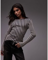 TOPSHOP - Knitted Slash Neck Stripe Top - Lyst