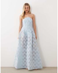 ASOS - Premium Bandeau Lace Maxi Dress With Full Structured Skirt - Lyst
