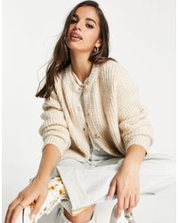 TOPSHOP Knitted Ultimate Crew Neck Cardi - Natural