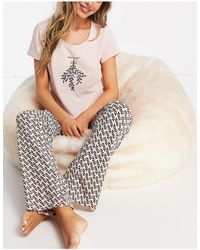 Monki Organic Cotton Christmas Mistletoe Print Pajama Set - Pink