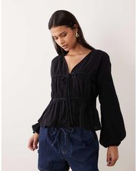 ASOS - Long Sleeve Smock Top With Button Front - Lyst