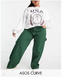 ASOS - Asos design curve - jeans modello skater oversize a vita medio alta verdi con cuciture con filo a contrasto - Lyst