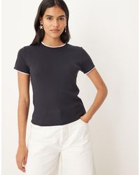 Mango - T-Shirt Van Katoenmix Met Contrasterende Afwerking - Lyst