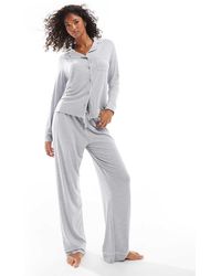 ASOS - Pijama De Camisa De Manga Larga Y Pantalones Con Ribetes En Contraste De Tejido Supersuave De - Lyst