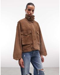 AllSaints - Clay Funnel Neck Cropped Suede Jacket - Lyst