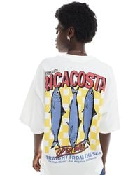 Pull&Bear - T-Shirt Bianca Con Stampa Di Sardine E Scritta “Ricacosta” - Lyst
