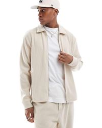 Jack & Jones - Camicia Giacca Color Écru A Coste Con Zip - Lyst