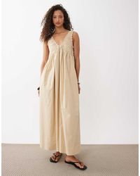 ASOS - V Neck Scalloped Maxi Dress With Back Tie - Lyst