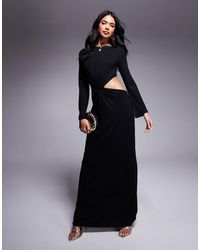 ASOS - Long Sleeve Maxi Dress With Twist Drape Cut Out Waist - Lyst