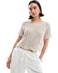 ONLY - Top A Maniche Corte All'Uncinetto - Lyst