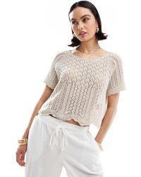 ONLY - Top Beis De Manga Corta De Croché De -Neutro - Lyst
