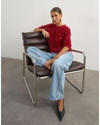 TOPSHOP - Knitted Half Sleeve V Neck Sequin T-Shirt - Lyst