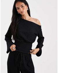 ASOS - Mix & Match Textured Cinched Waist One Shoulder Long Sleeve Top - Lyst