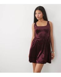 New Look - Square Neck Velvet Skater Mini Dress - Lyst