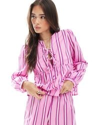 Pieces - Blouse Met Gestrikte Voorkant En Lange Mouwen - Lyst