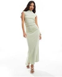 ASOS - Vestido Midi De Manga Corta Con Cuello Subido Y Diseño Fruncido De - Lyst