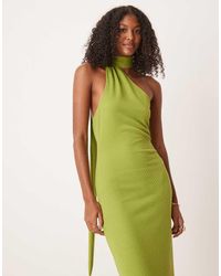ASOS - Ribbed One Shoulder Neck Scarf Midi Dress - Lyst
