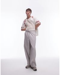 TOPMAN - Pantaloni premium a fondo ampio color pietra testurizzati - Lyst