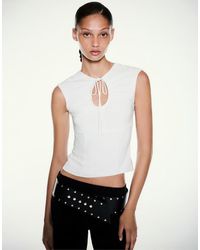 Pull&Bear - Gathered Tie-Neck Top - Lyst