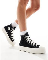 Converse - Lift - sneakers nere con suola spessa e fiori - Lyst