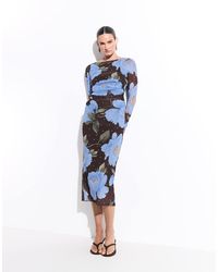 New Look - Robe midi en tulle à pois et fleurs e et marron - Lyst