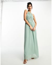Vila - L'invitée - robe longue à encolure américaine - vert sauge - Lyst