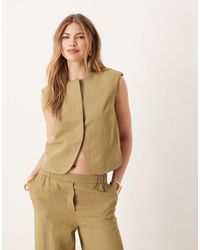 ASOS - High Neck Boxy Waistcoat With Linen - Lyst