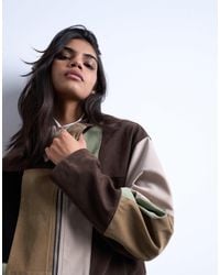 TOPSHOP - Boxy Faux Suede Patchwork Zip Up Jacket - Lyst