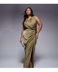 ASOS - Vestido Largo Con Diseño Drapeado En La Parte Delantera Y Detalle De Abertura De Asos Design Curve - Lyst
