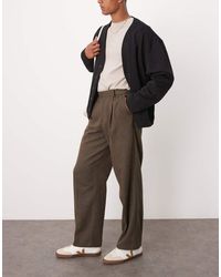 ASOS - Nette Broek Van Wol Met Rechte Pijpen, Plooien En Visgraatmotief - Lyst