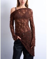 TOPSHOP - Lace Off Shoulder Tunic Long Sleeve Top - Lyst