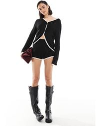 Miss Selfridge - Knitted Lace Trim Booty Short Co Ord - Lyst