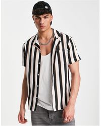 SA2 RRP £24.99 MENS ANOTHER INFLUENCE LONG SLEEVED STRIPED RESORT SHIRT BLACK 