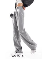 ASOS - Asos design tall - pantaloni sartoriali a fondo ampio grigi con pieghe - Lyst