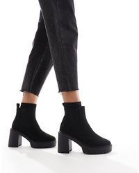 Asos Design Wide Fit - Botines Chelsea Negros Con Tacón Y Suela Gruesa Elma De - Lyst