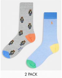 Polo Ralph Lauren - Confezione da 2 paia di calzini grigi e con logo dell'orsetto - Lyst