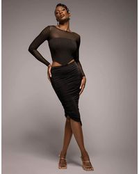 Goddiva - Crepe And Mesh Lace Up Corset Top - Lyst