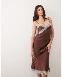 New Look - Contrast Lace Strappy Satin Midi Dress - Lyst