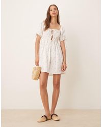 esmé studios - Esmee Exclusive Tie Front Puff Sleeve Mini Beach Dress - Lyst