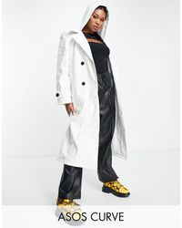 ASOS Asos Design Curve Glossy Patent Hooded Trench Coat - White