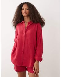Jdy - Camisa Roja De Corte Holgado De Bambula (Parte De Un Conjunto)-Rojo - Lyst