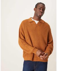 ASOS - Pull oversize en maille à côtes anglaises avec col cranté - fauve - Lyst