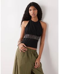 Collusion - Cowl Halter Neck Top With Sequined Waist - Lyst